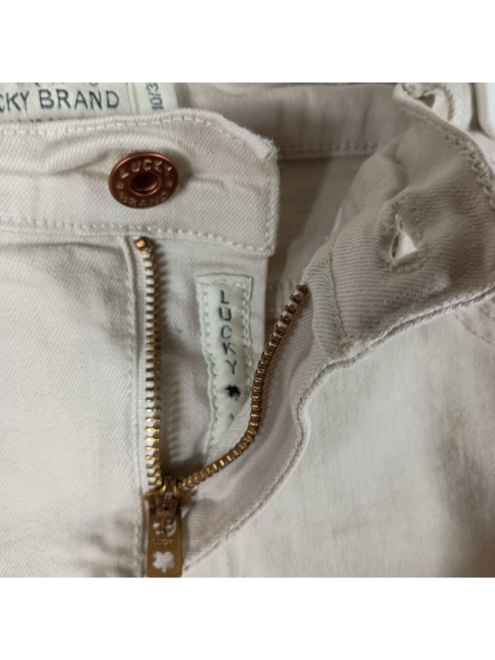 Lucky Brand Malibu Cufoff Denim Shorts Womens L 34 Waist Khaki Boho Beach Summer - Picture 9 of 9